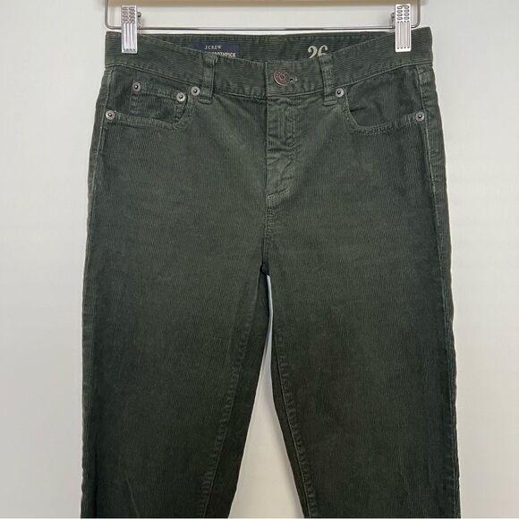 J. Crew Pants Womens 26 Regular Green Midrise Toothpick Corduroy Skinny Stretch - Picture 2 of 15